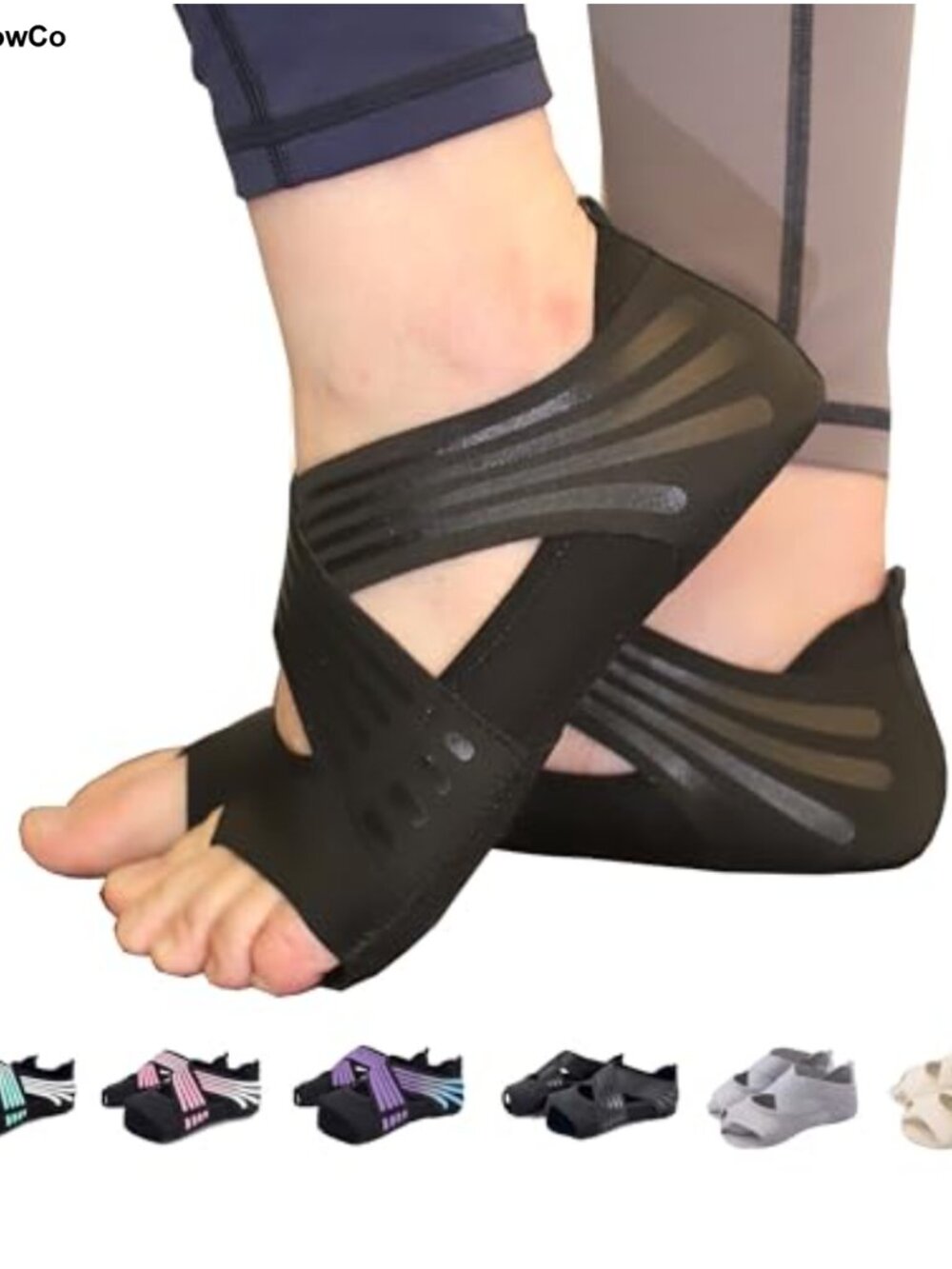 Pilates Grip Socks Non-Slip Toeless Yoga Barre with Crossover Straps